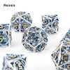 Hollow Metal Polyhedral Dice Set with Blue Dragon Design