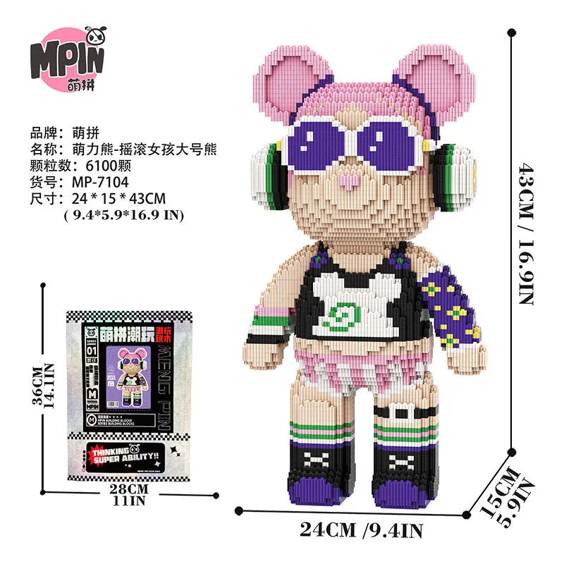 43cm Creative Bear Building Blocks – Candy Color Fluid Art Model for Adults