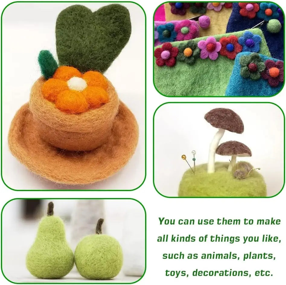8-Color Wool Roving for Needle Felting – 100% Natural Fiber Craft Set