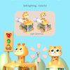 A set of colorful light-up giraffe and tiger gear cars for toddlers with a light switch key.