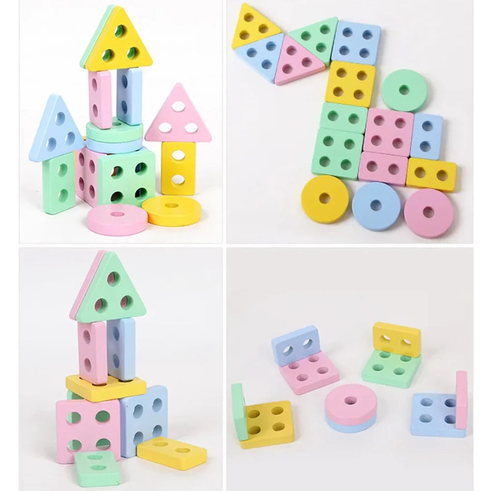 Wooden Shape Sorter & Stacking Toy for Toddlers