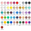 A collection of 51 silicone round beads in various colors including pink, yellow, green, blue, and brown.