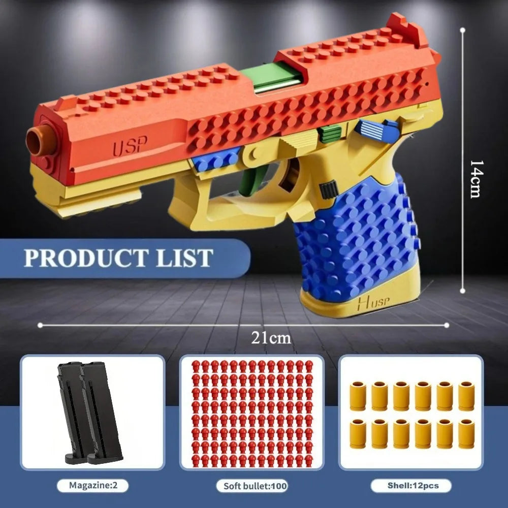 Realistic Building Block Toy Pistol with Shell-Ejecting Action