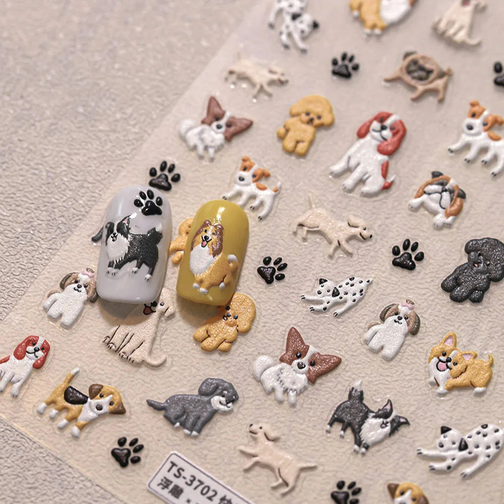 Cartoon Dog 5D Embossed Nail Art Stickers