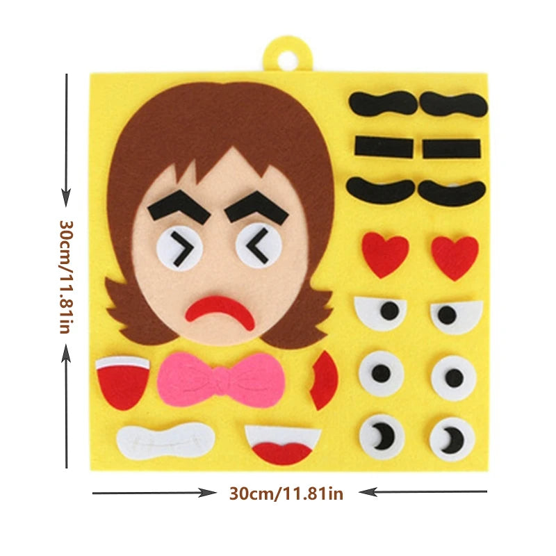 A yellow puzzle game featuring a brown face with angry expression, including black eyebrows and red lips.