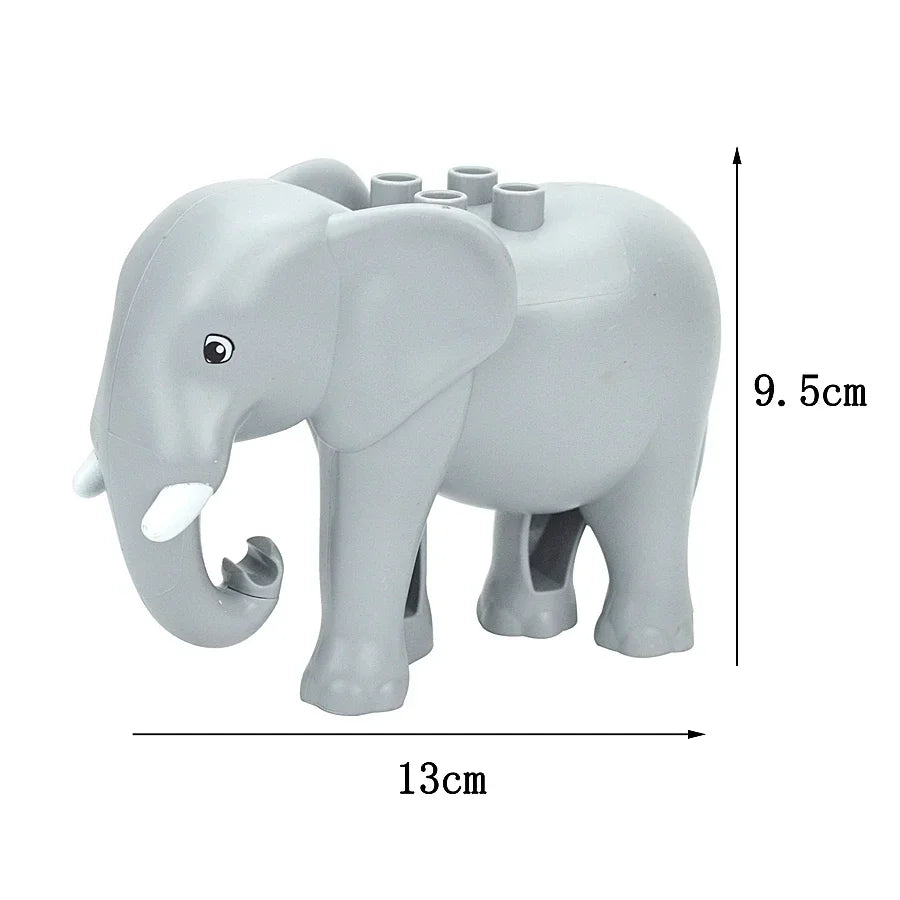 A gray elephant building block with a trunk and large ears, shown from the side.