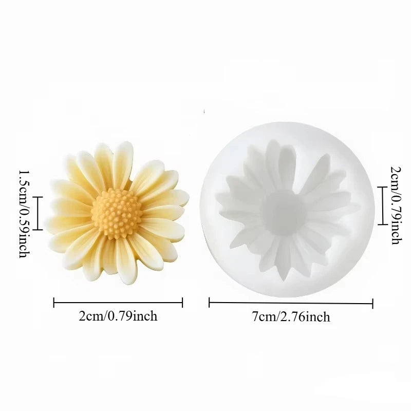 A yellow silicone mold shaped like a sunflower for candle making and soap crafting