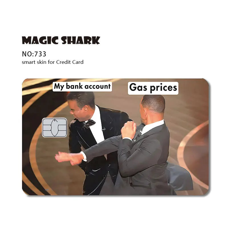 A card skin sticker for a Magic Shark credit card featuring two men in suits.
