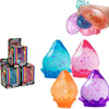 A collection of colorful, translucent glitter squishy toys in various shades including pink, blue, and orange.