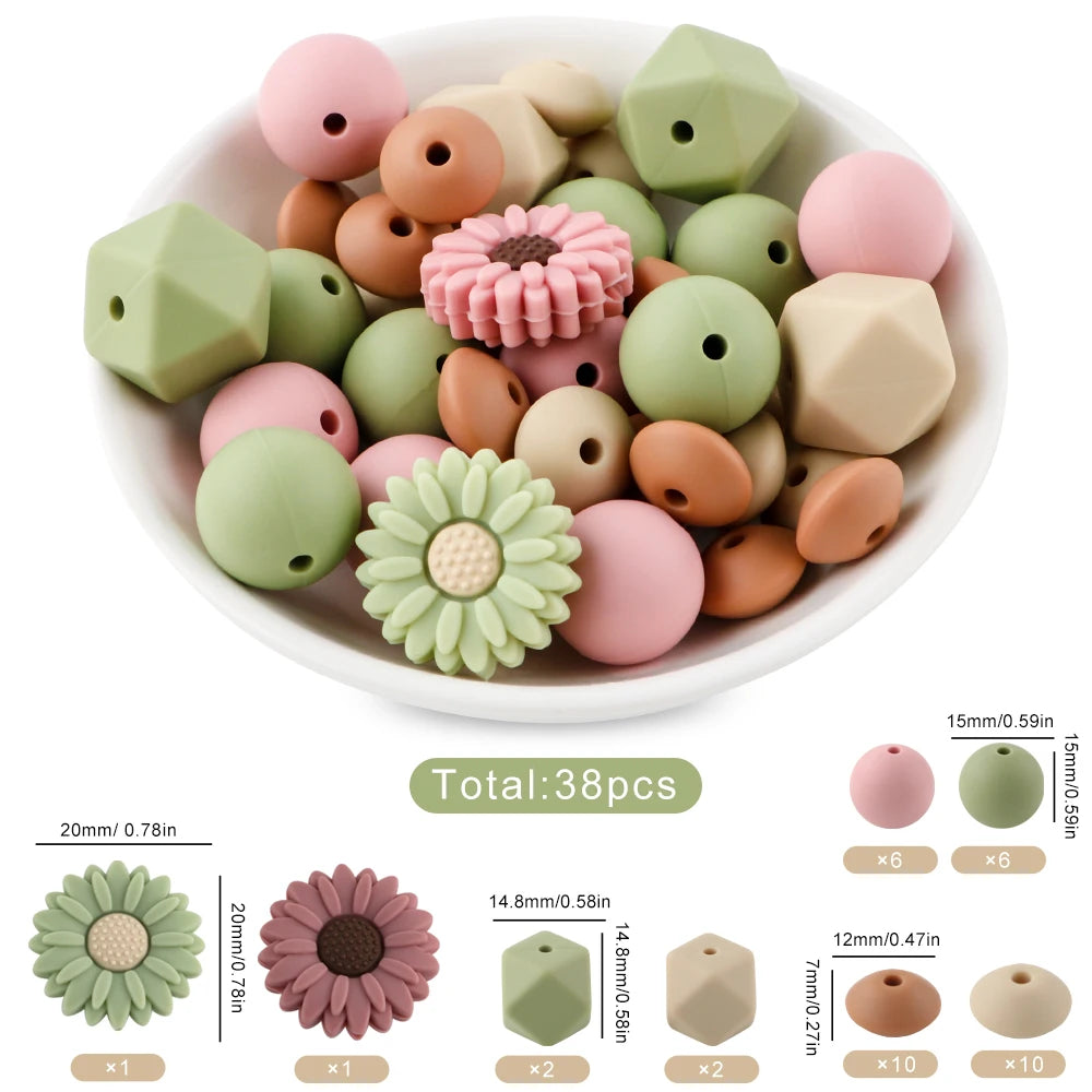 Silicone Focal Beads Set with Flower & Leaf Shapes for Jewelry Making