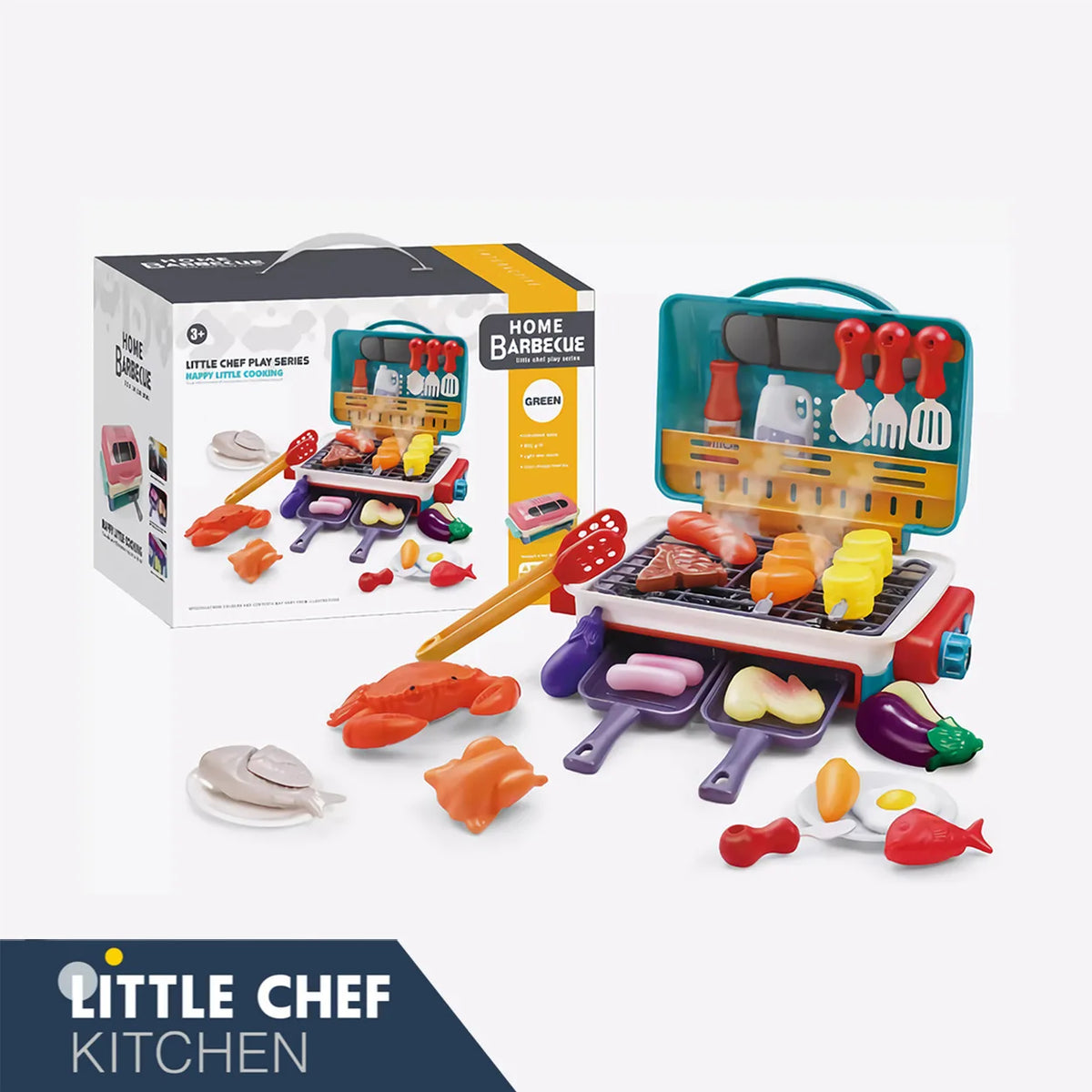 Kids Pretend Play BBQ Grill Set with Light & Sound