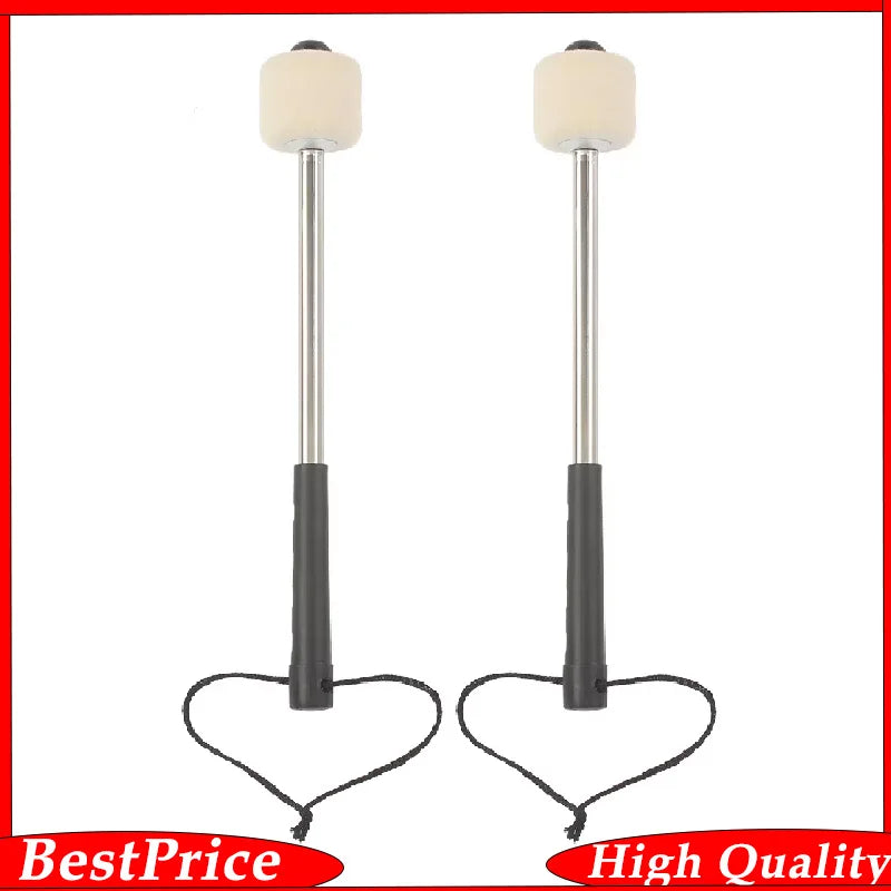 A pair of professional wool felt bass drum mallets with non-slip handles shown against a white background.