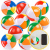 A collection of colorful inflatable beach balls in various patterns and colors for summer fun