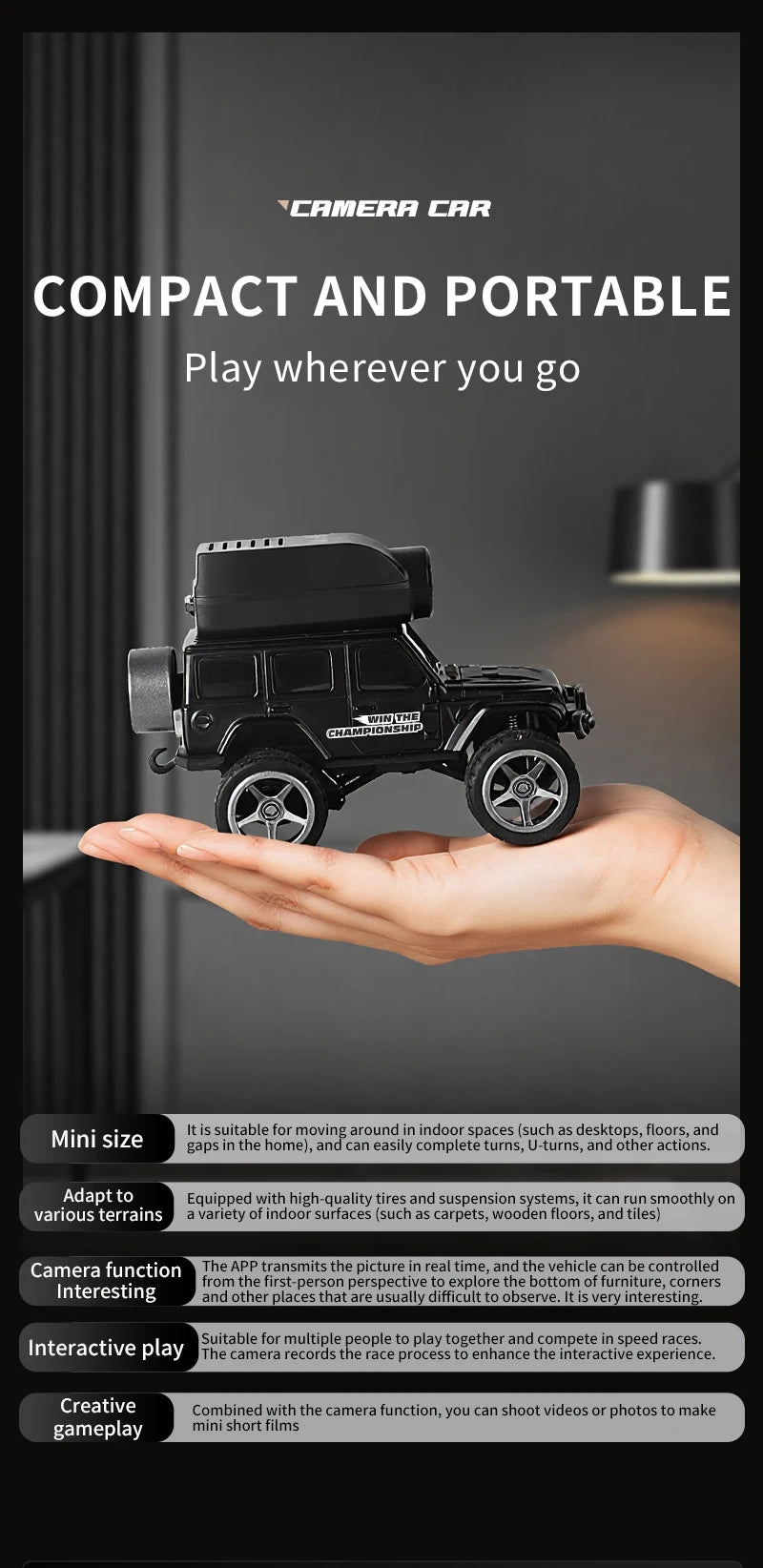 Mini RC Climbing Car with HD Camera and LED Lights