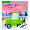 A sticker book for children teaching concentration training featuring a green vehicle.