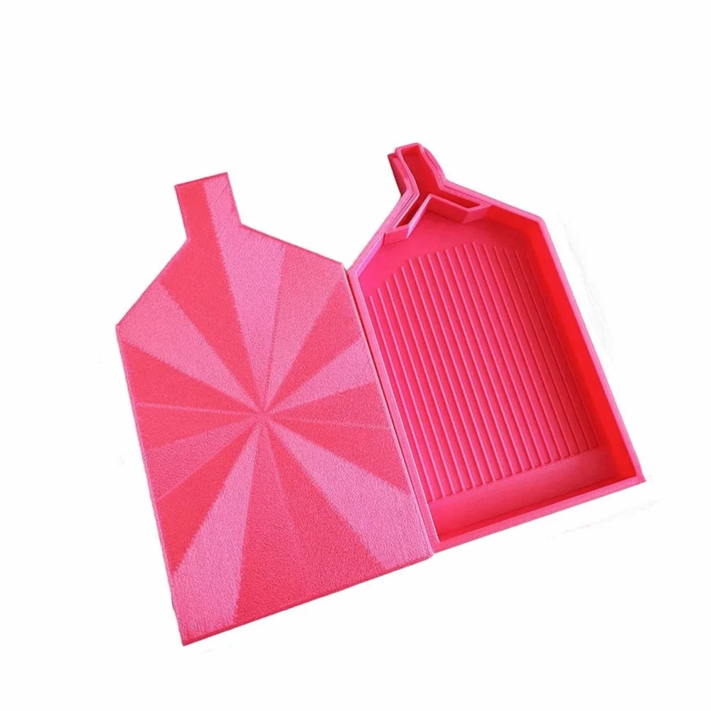 A pink diamond painting tray with a pop-up plug for bead sorting, shown open.