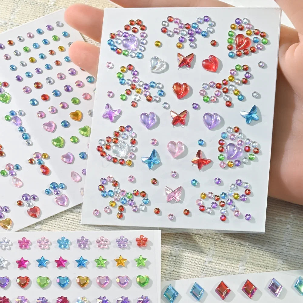 3D Rhinestone Face Stickers with Laser Hearts, Stars & Moons