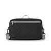Black portable diaper bag with a zippered compartment and shoulder strap.