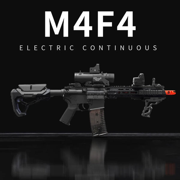 Sort M4F4 elektrisk kontinuerlig riffel mod en mørk baggrund.
