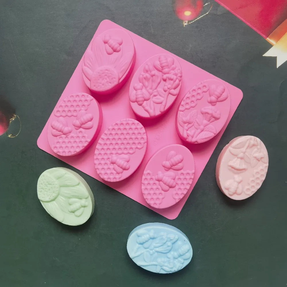 Bee-Shaped Silicone Soap Mold – 6 Cavity DIY Craft Mold