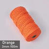 A spool of orange 3mm cotton macrame cord measuring 100 meters.