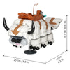 A white and brown Flying Bison building block set featuring a creature with horns and an orange backpack.