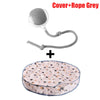 A grey motion-activated hide and seek cat toy with a rolling ball and rope.