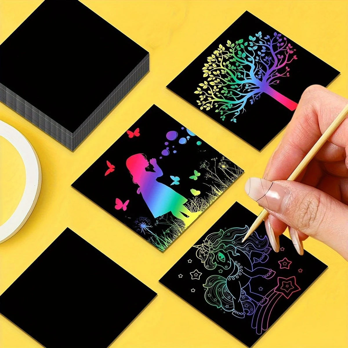 Rainbow Scratch Paper Art Set with Bamboo Stylus