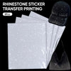 A set of five white rhinestone sticker transfer printing sheets next to a black baseball cap.