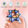 A hand holds a colorful, star-patterned cube puzzle designed for intelligence development and stress relief.