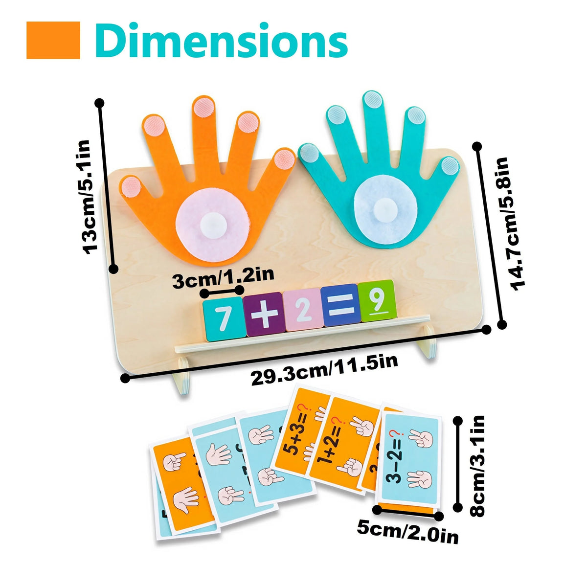 A wooden finger counting math toy showing numbers 7, 2, and 9 on a board with fingers for toddlers.