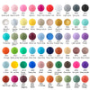 A collection of 60 round silicone beads in various colors including pink, yellow, green, blue, and brown.