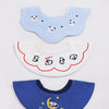 A set of three baby waterproof drool bibs featuring cute panda designs in light blue, white, and royal blue.