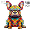 A colorful illustration of a French Bulldog puppy head and body designed for a jigsaw puzzle.