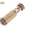 A brass Da Vinci style metal cryptex love lock with rings, featuring an engraved alphabet dial.