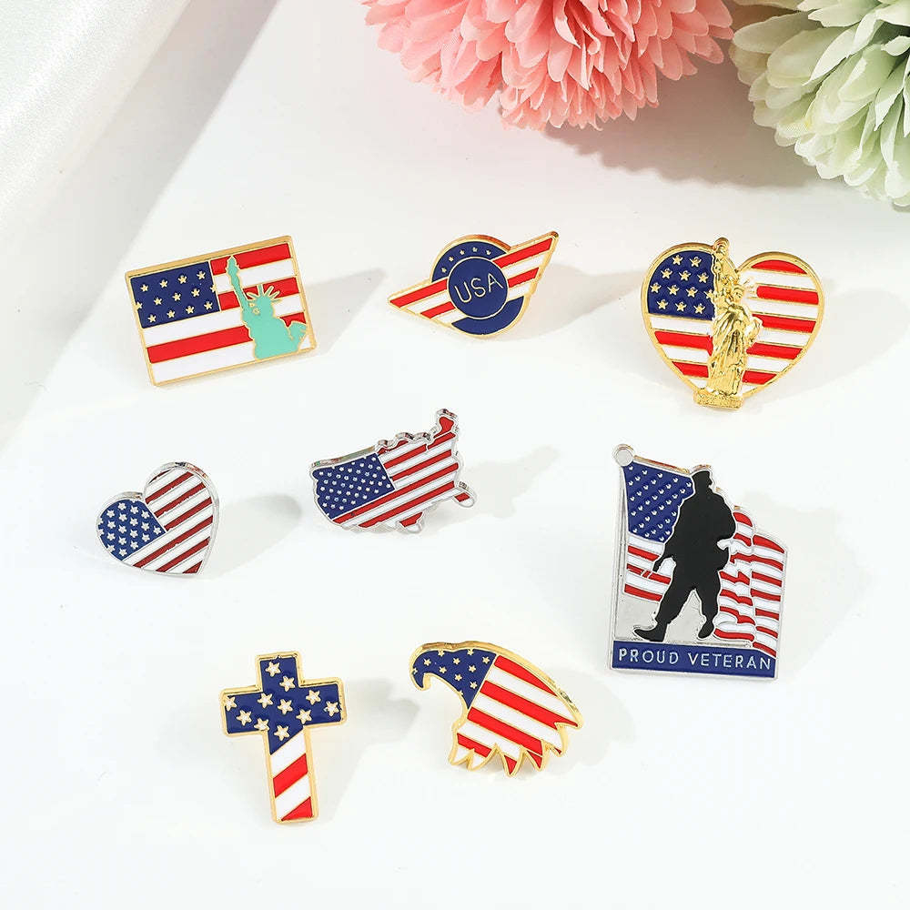 American Flag Cross Enamel Brooch Pin