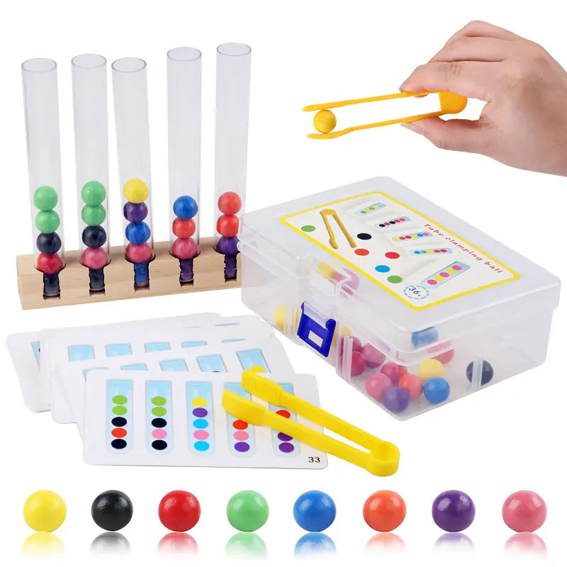 Montessori Wooden Test Tube Bead Sorting Game for Toddlers