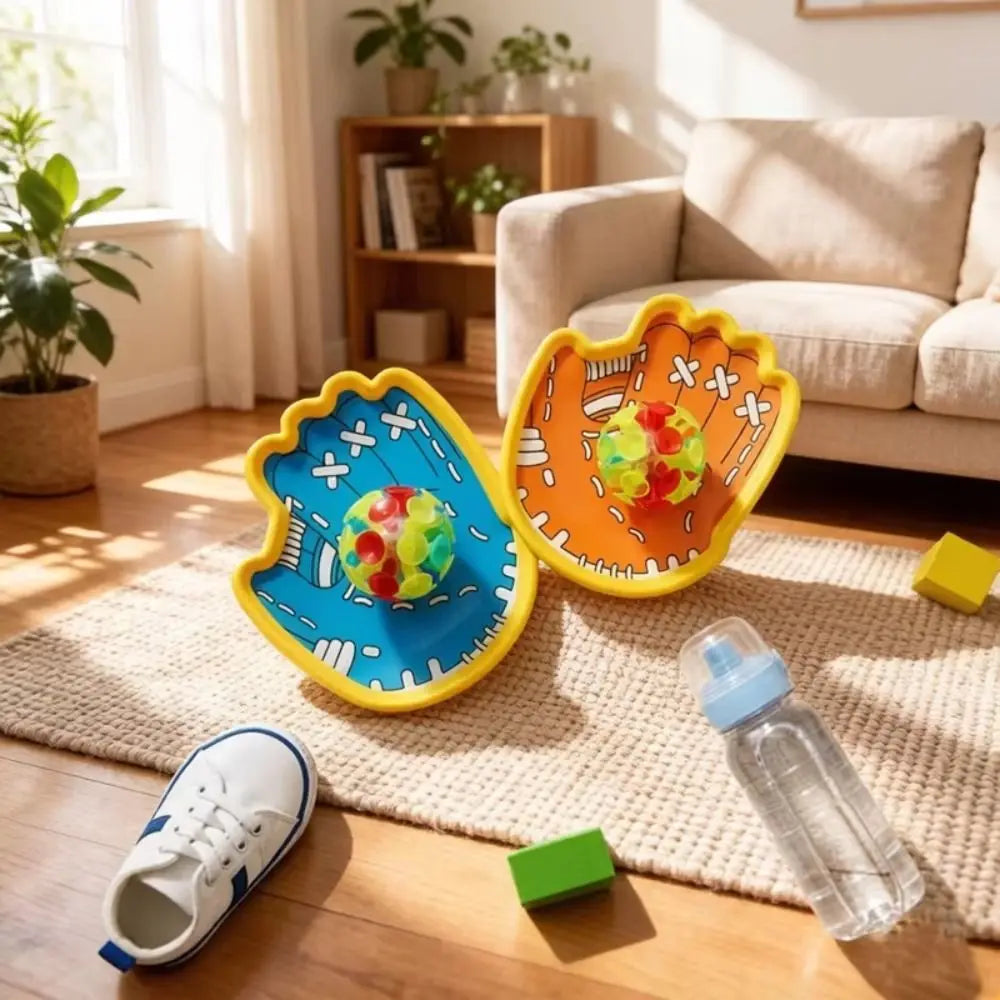 Cartoon Suction Cup Catch & Throw Racket Toy Set with Glowing Ball