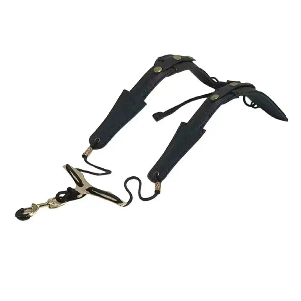 Black adjustable PU leather saxophone shoulder strap with leather loops and buckle