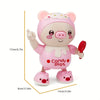 A pink, cute pig toy with large eyes and a red accessory, shown in a standing pose.
