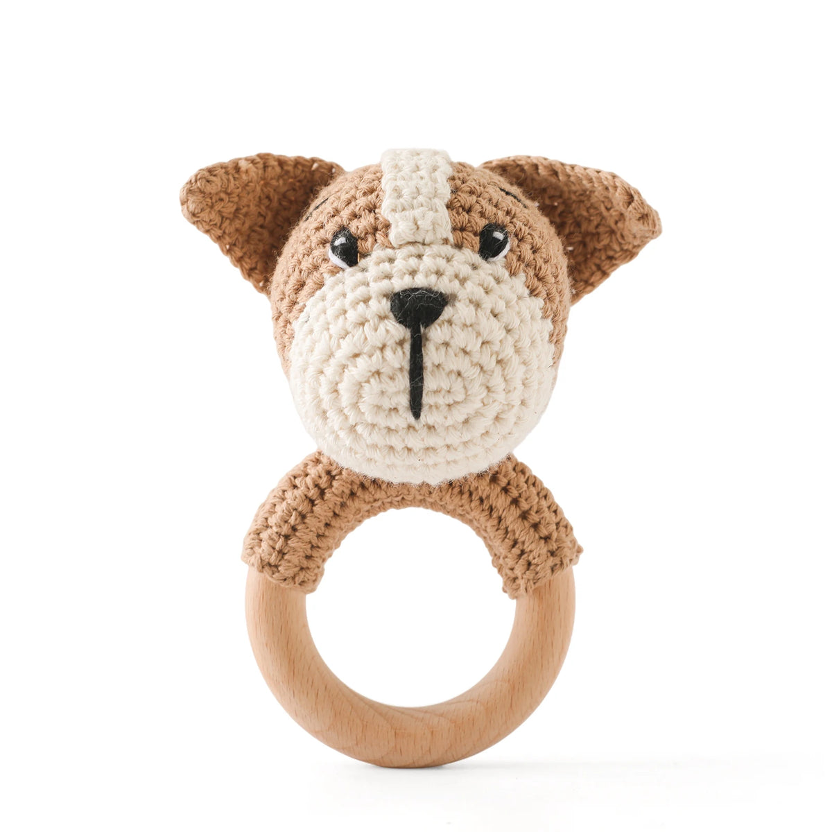 Handcrafted Wooden Crochet Animal Rattle for Babies