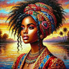 An elegant female portrait painted with vibrant colors and intricate details, featuring a woman adorned in rich fabrics.