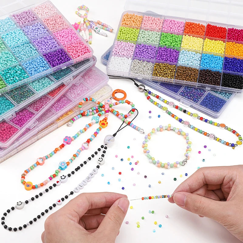 5200+ Glass Rice Beads in 24 Colors for DIY Jewelry Making