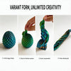 A series of four images showing a dragon egg fidget toy transforming from an initial shape to fully deployed form.