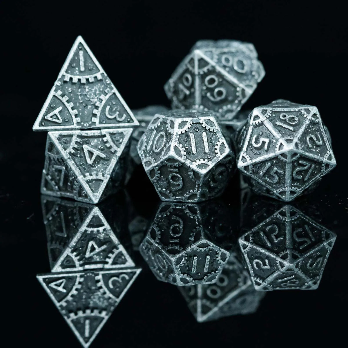 Steampunk Metal Dice Set - 7-Piece Polyhedral RPG Dice