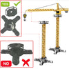 Diecast construction crane model toy set with yellow and black components shown in various configurations