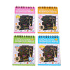 Four colorful spiral notebooks featuring scratch art pages for kids and adults