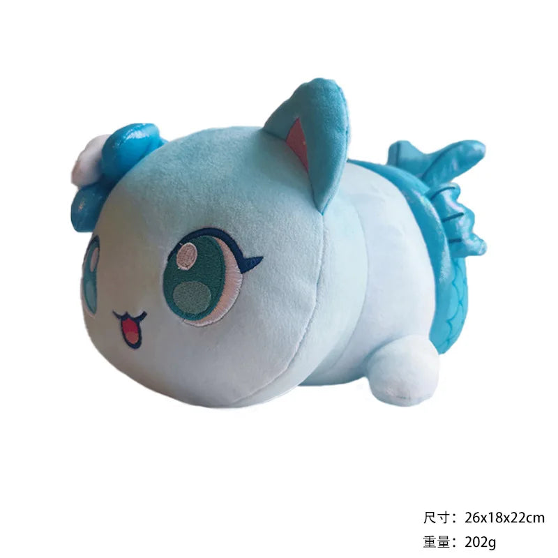 A light blue plush cat doll with pink accents and ear tufts, designed as a cuddly sleeping pillow.