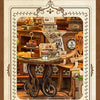DIY Wooden Flower Shop Café Dollhouse Miniature Kit with LED Lighting