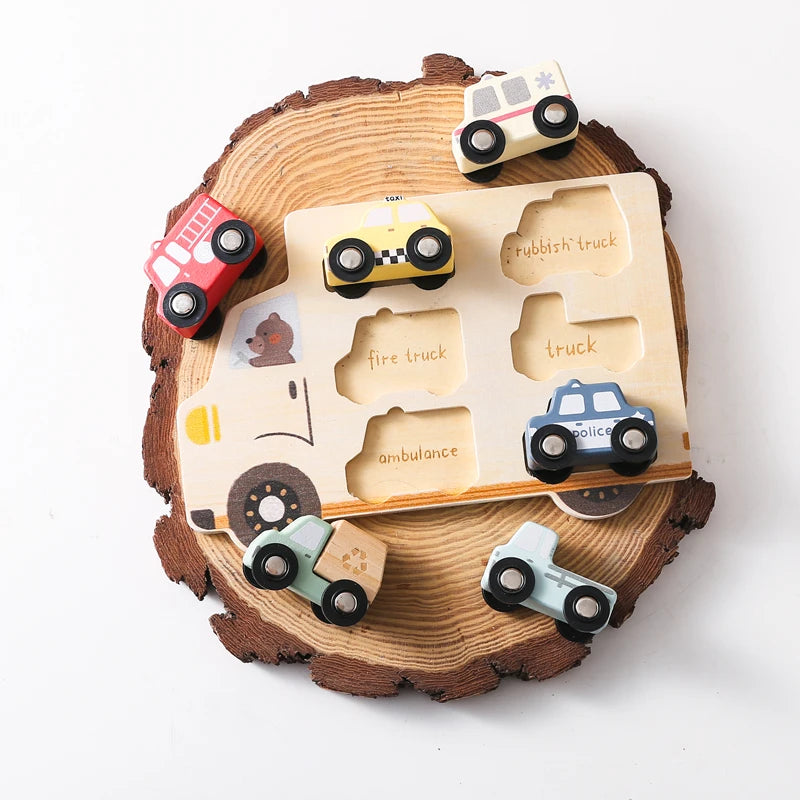 Wooden Vehicle Puzzle Board for Toddlers – Montessori Learning Toy